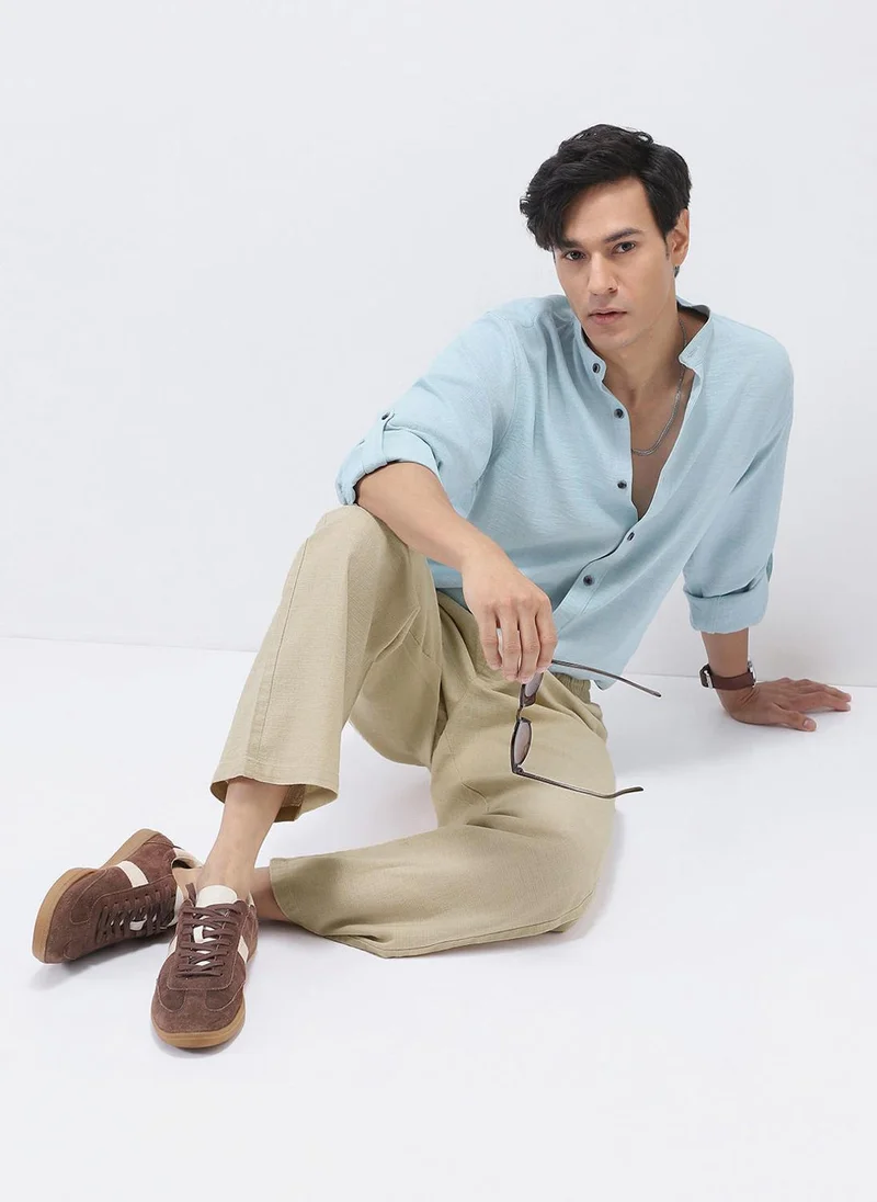 Urbano Fashion  Urbano Fashion Men's Beige Loose Fit Solid Linen Blend Trousers Non-Stretchable for Men | Best Price UAE